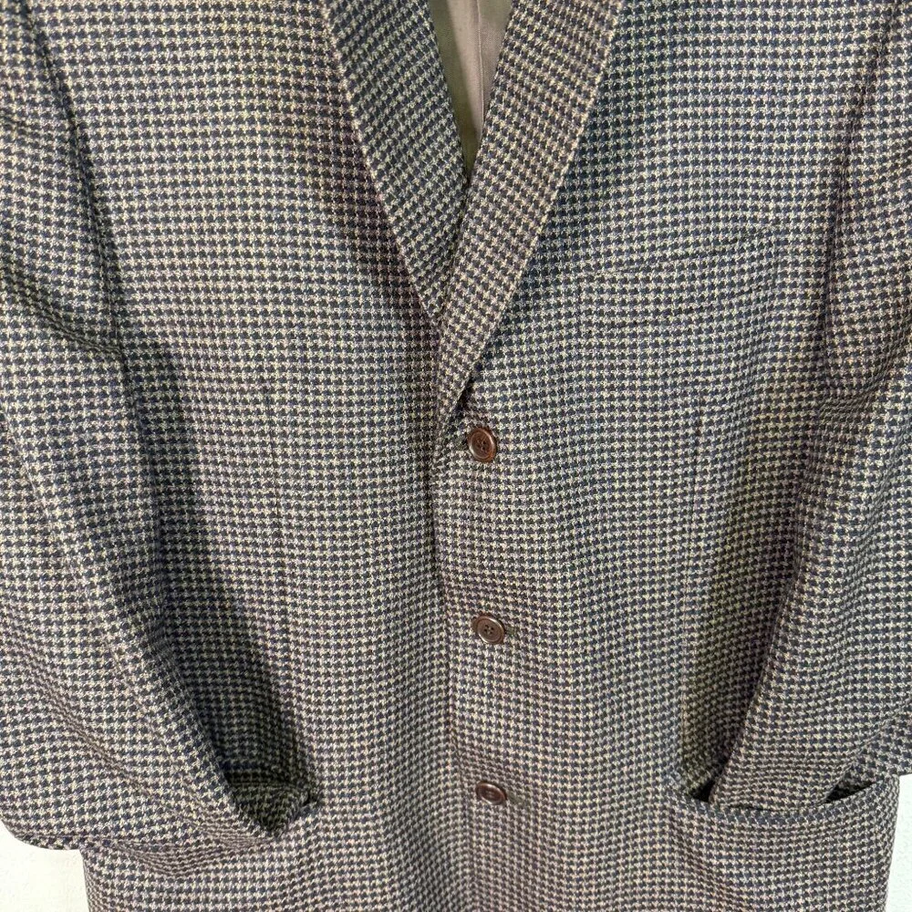 Canali Blazer Mens 40R Wool Brown Blue Houndstooth 3-Btn Made Italy Sport Coat
